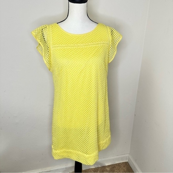 $360 Adrianna Papell Women's Yellow Embroidered Ruffled Shift Dress Size 6‎ - Picture 1 of 13